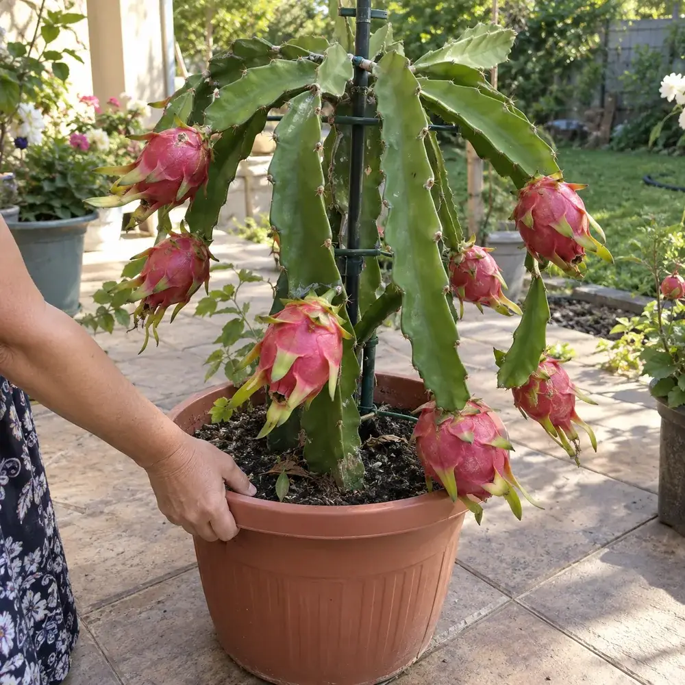 Пітахая в горщику у теплу погоду